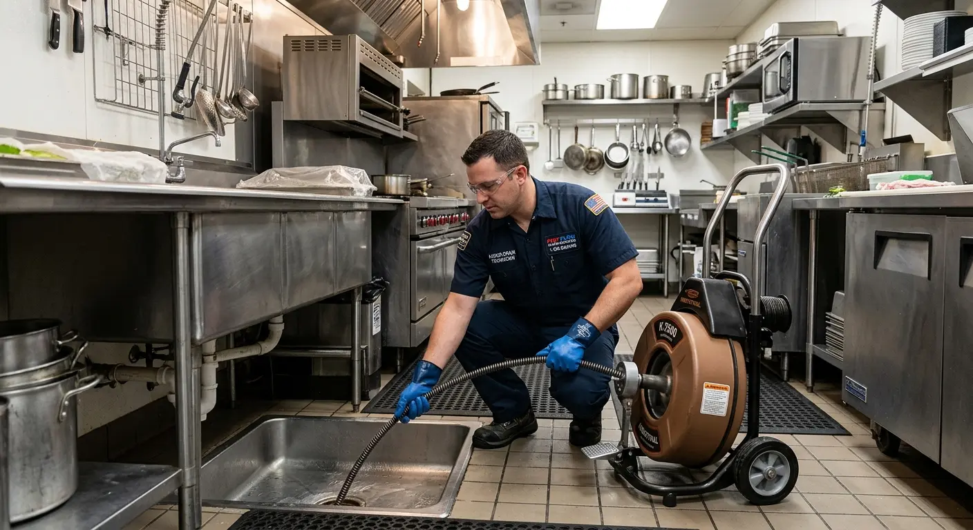 Commercial drain cleaning service in a restaurant kitchen in Kihei