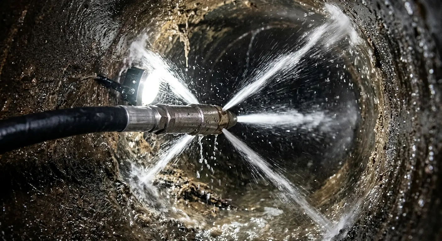 High-pressure hydro jetting nozzle cleaning sewer pipe for Trenchless Sewer Repair in Kihei